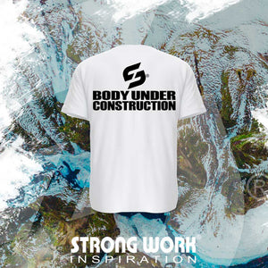 STRONG WORK SPORTSWEAR - STRONG WORK SHORT SLEEVE T-SHIRT IN ORGANIC COTTON "BODY UNDER CONSTRUCTION" FOR WOMEN - BACK VIEW