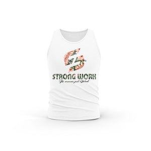 STRONG WORK FLOWERS EDITION ORGANIC COTTON TANK TOP FOR MEN - WHITE TANK TOP