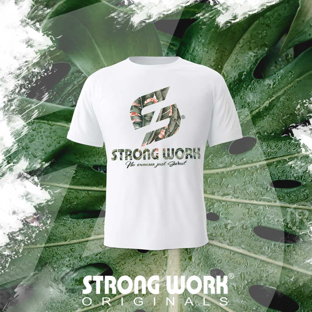 Strong Work Green Leaf Edition organic cotton T-shirt for women - WHITE