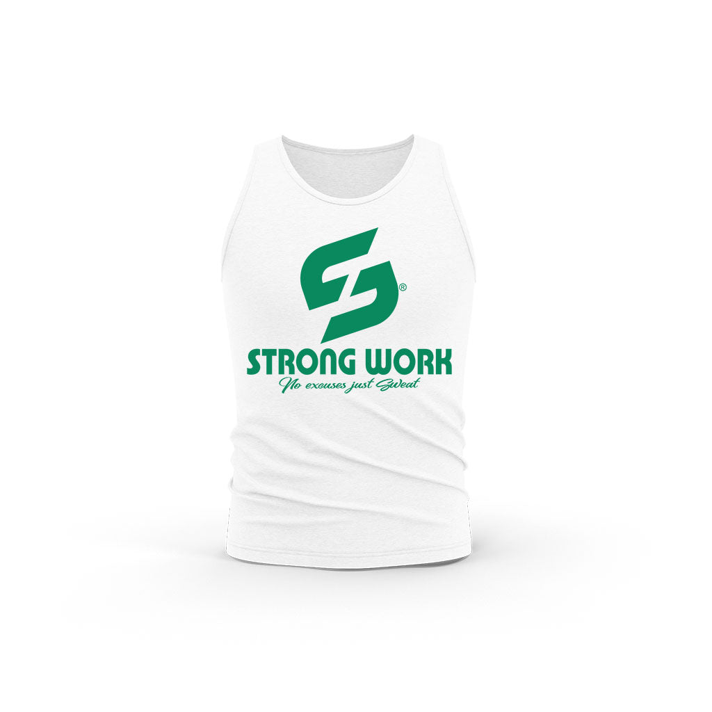 STRONG WORK ORIGINALS GREEN EDITION ORGANIC COTTON TANK TOP FOR MEN - WHITE - STRONG WORK SPORTSWEAR
