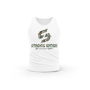 STRONG WORK GREEN LEAF EDITION ORGANIC COTTON TANK TOP FOR MEN - WHITE TANK TOP