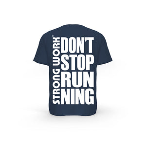 STRONG WORK SHORT SLEEVE T-SHIRT IN ORGANIC COTTON "DON'T STOP RUNNING" FOR WOMEN - FRENCH NAVY BACK VIEW