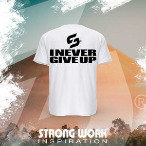 STRONG WORK SPORTSWEAR - STRONG WORK SHORT SLEEVE T-SHIRT IN ORGANIC COTTON "I NEVER GIVE UP" FOR WOMEN - BACK VIEW