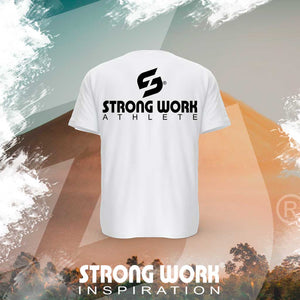 STRONG WORK SPORTSWEAR - STRONG WORK SHORT SLEEVE T-SHIRT IN ORGANIC COTTON "ATHLETE" FOR MEN -  SUSTAINABLE GYM WEAR - ORGANIC SPORTSWEAR - BACK VIEW
