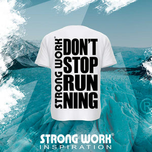 STRONG WORK SPORTSWEAR - STRONG WORK SHORT SLEEVE T-SHIRT IN ORGANIC COTTON "DON'T STOP RUNNING" FOR WOMEN - BACK VIEW