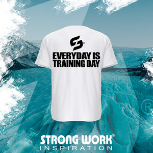 STRONG WORK SPORTSWEAR - STRONG WORK SHORT SLEEVE T-SHIRT IN ORGANIC COTTON "EVERYDAY IS TRAINING DAY" FOR MEN - BACK VIEW