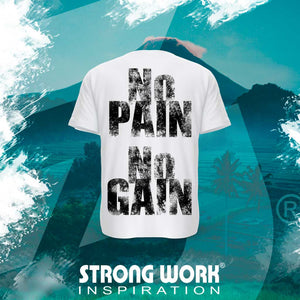 STRONG WORK SPORTSWEAR - STRONG WORK SHORT SLEEVE T-SHIRT IN ORGANIC COTTON "NO PAIN NO GAIN/GRUNGE EDITION" FOR WOMEN - BACK VIEW