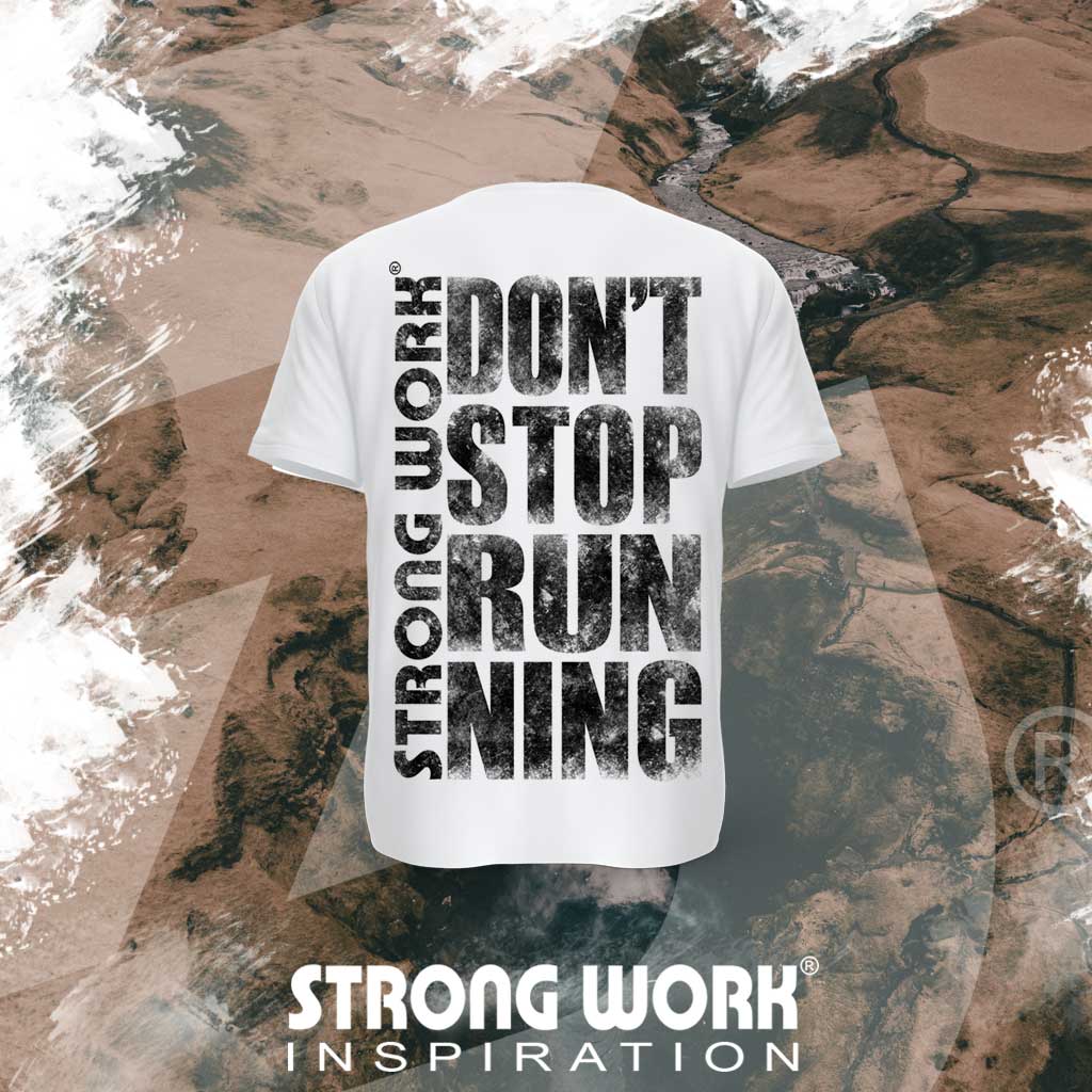 STRONG WORK SPORTSWEAR - STRONG WORK SHORT SLEEVE T-SHIRT IN ORGANIC COTTON "GRUNGE/DON'T STOP RUNNING" FOR MEN - BACK VIEW