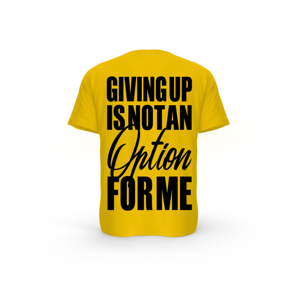STRONG WORK SHORT SLEEVE T-SHIRT IN ORGANIC COTTON "GIVING UP IS NOT AN OPTION FOR ME" FOR WOMEN - SPECTRA YELLOW BACK VIEW