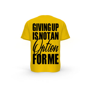 STRONG WORK SHORT SLEEVE T-SHIRT IN ORGANIC COTTON "GIVING UP IS NOT AN OPTION FOR ME" FOR WOMEN - SPECTRA YELLOW BACK VIEW