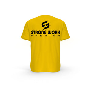 Strong Work PREMIUM EDITION organic cotton short sleeve T-shirt for men - SPECTRA YELLOW BACK VIEW