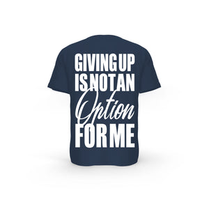 STRONG WORK SHORT SLEEVE T-SHIRT IN ORGANIC COTTON "GIVING UP IS NOT AN OPTION FOR ME" FOR MEN - FFRENCH NAVY BACK VIEW