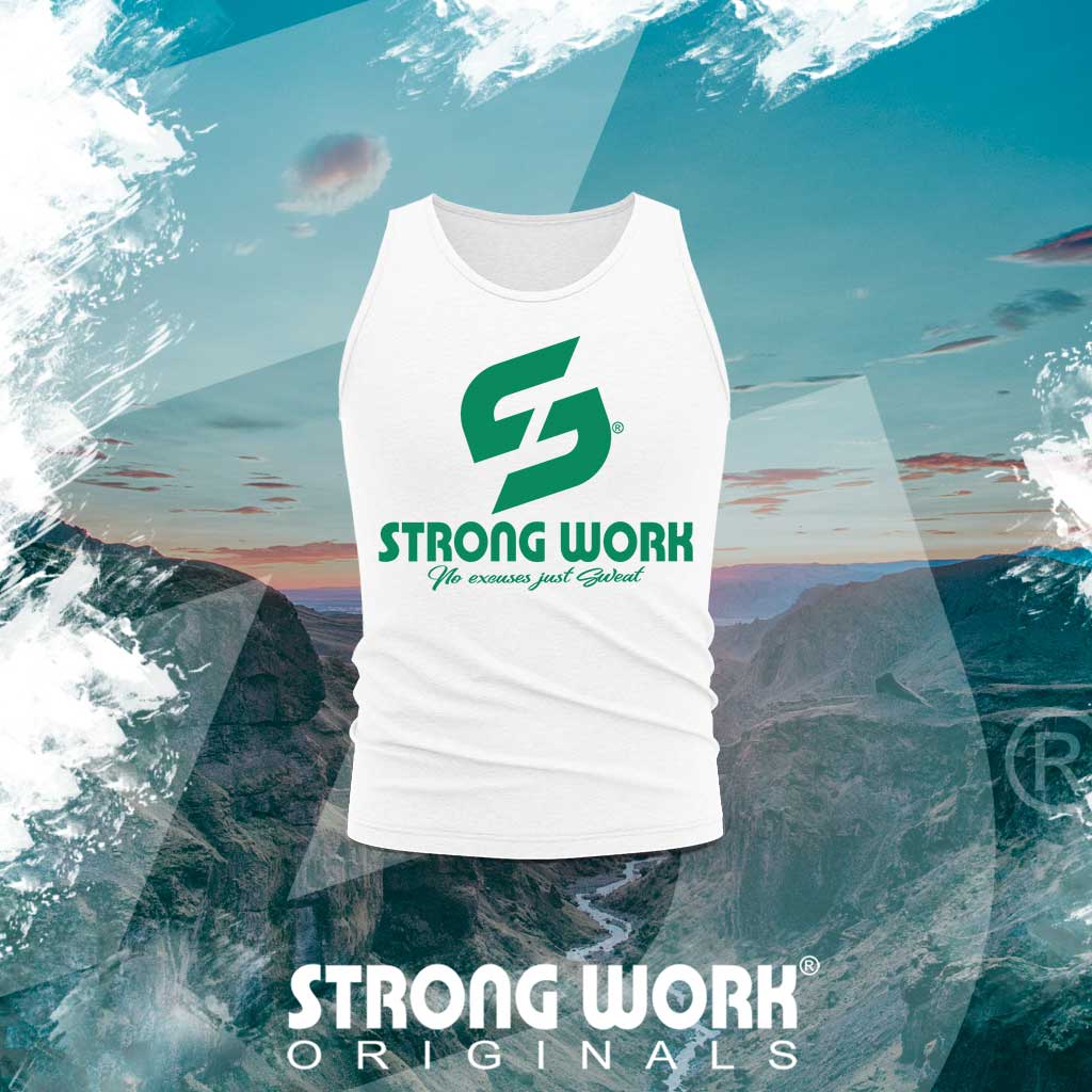 STRONG WORK ORIGINALS GREEN EDITION ORGANIC COTTON TANK TOP FOR MEN - WHITE - SUSTAINABLE SPORTSWEAR