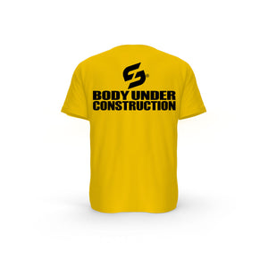 STRONG WORK SHORT SLEEVE T-SHIRT IN ORGANIC COTTON "BODY UNDER CONSTRUCTION" FOR MEN - SPECTRA YELLOW BACK VIEW