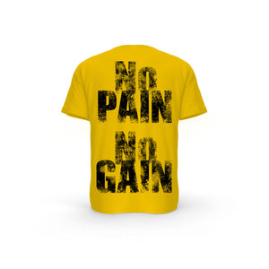 STRONG WORK SHORT SLEEVE T-SHIRT IN ORGANIC COTTON "NO PAIN NO GAIN/GRUNGE EDITION" FOR MEN - SPECTRA YELLOW BACK VIEW