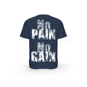 STRONG WORK SHORT SLEEVE T-SHIRT IN ORGANIC COTTON "NO PAIN NO GAIN/GRUNGE EDITION" FOR MEN - FRENCH NAVY BACK VIEW