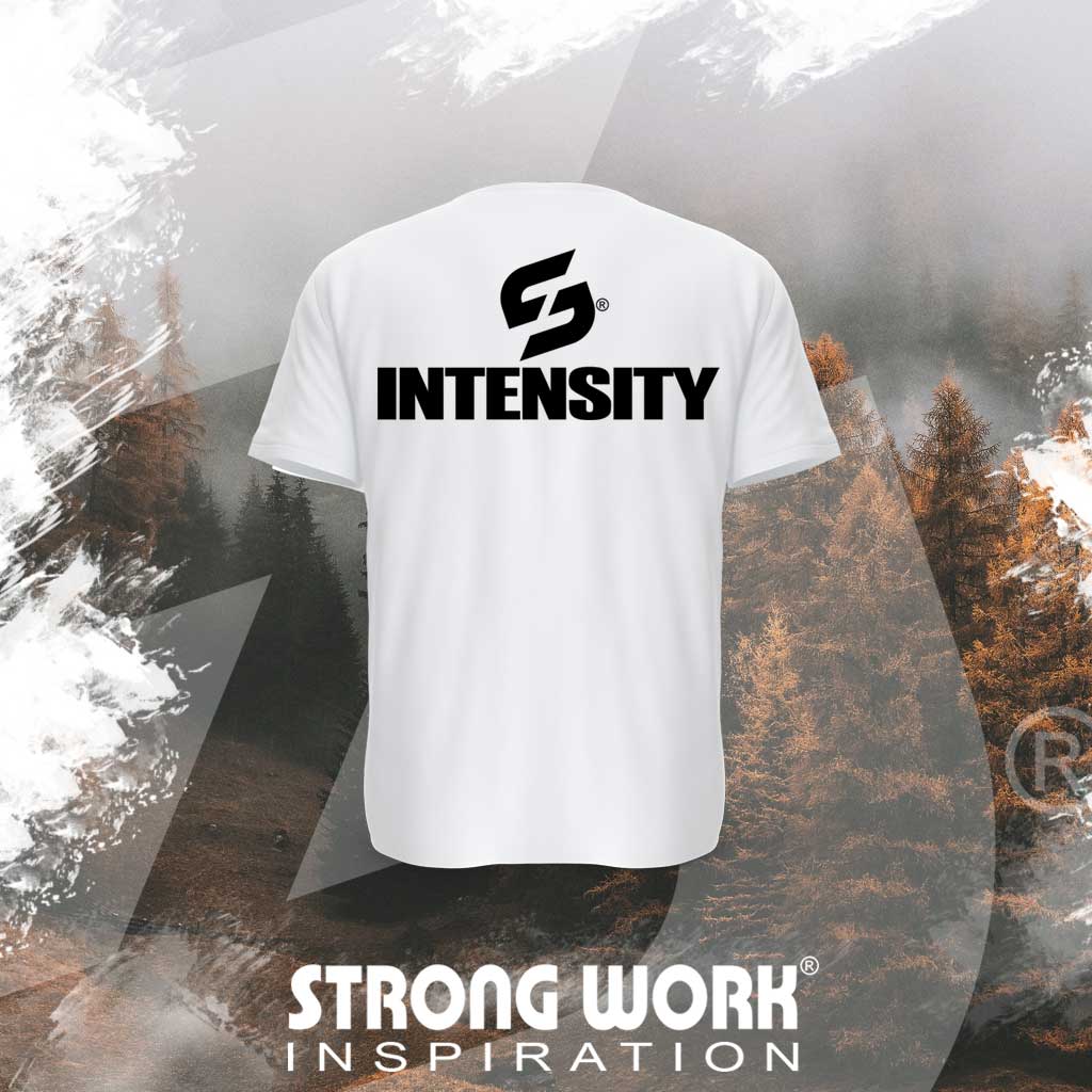 STRONG WORK SPORTSWEAR - STRONG WORK SHORT SLEEVE T-SHIRT IN ORGANIC COTTON "INSPIRATION/INTENSITY" FOR WOMEN - BACK VIEW