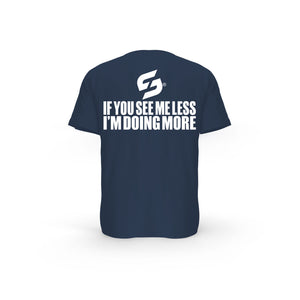 STRONG WORK SHORT SLEEVE T-SHIRT IN ORGANIC COTTON "IF YOU SEE ME LESS I'M DOING MORE" FOR WOMEN - FRENCH NAVY BACK VIEW