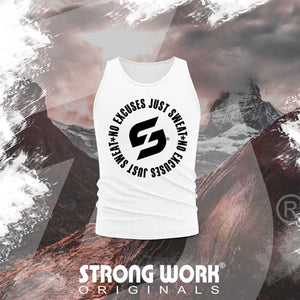 STRONG WORK NO EXCUSES JUST SWEAT ORGANIC COTTON TANK TOP FOR MEN - ORGANIC SPORTSWEAR