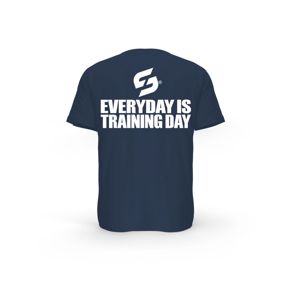 STRONG WORK SHORT SLEEVE T-SHIRT IN ORGANIC COTTON "EVERYDAY IS TRAINING DAY" FOR MEN - FRENCH NAVY BACK VIEW