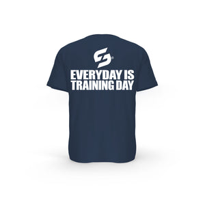 STRONG WORK SHORT SLEEVE T-SHIRT IN ORGANIC COTTON "EVERYDAY IS TRAINING DAY" FOR MEN - FRENCH NAVY BACK VIEW