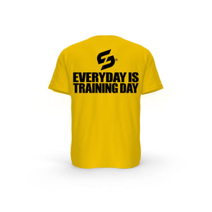 STRONG WORK SHORT SLEEVE T-SHIRT IN ORGANIC COTTON "EVERYDAY IS TRAINING DAY" FOR WOMEN - SPECTRA YELLOW BACK VIEW