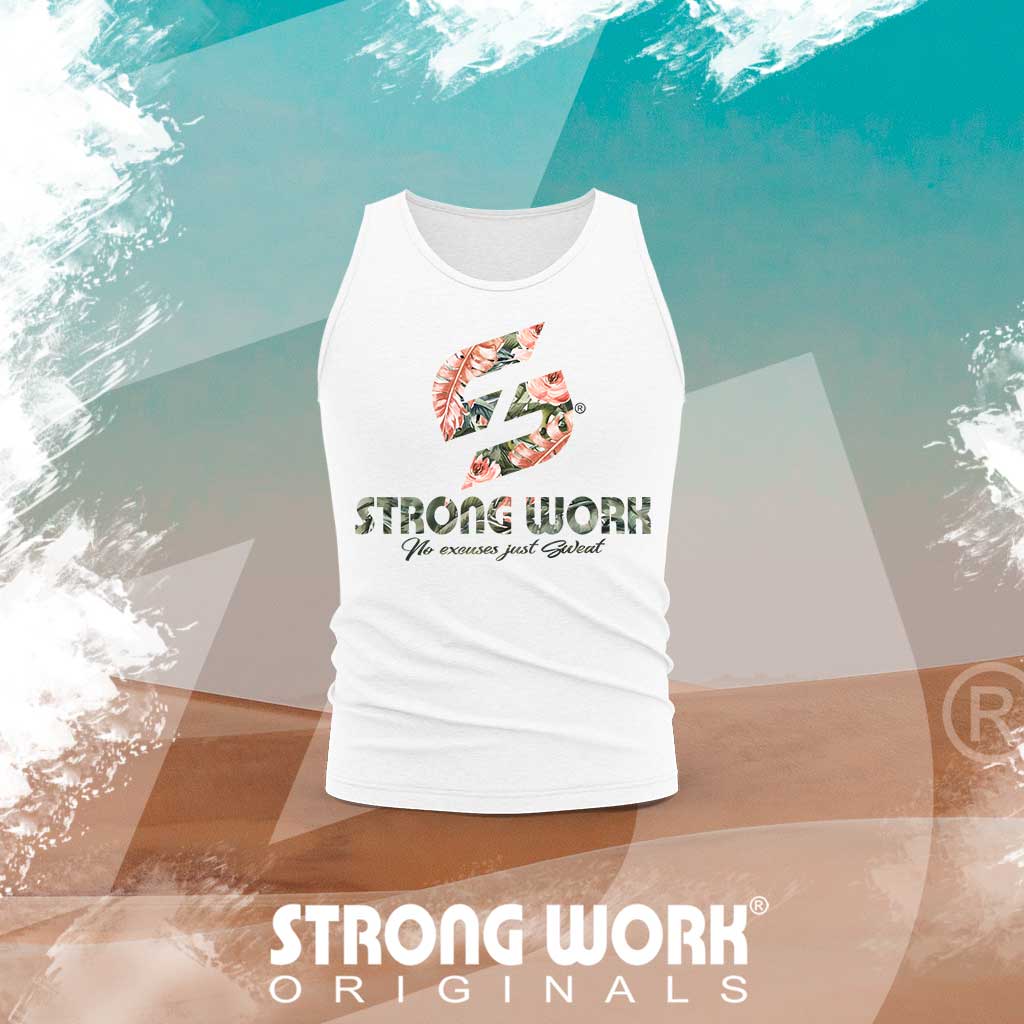 STRONG WORK FLOWERS EDITION ORGANIC COTTON TANK TOP FOR MEN - ORGANIC SPORTSWEAR