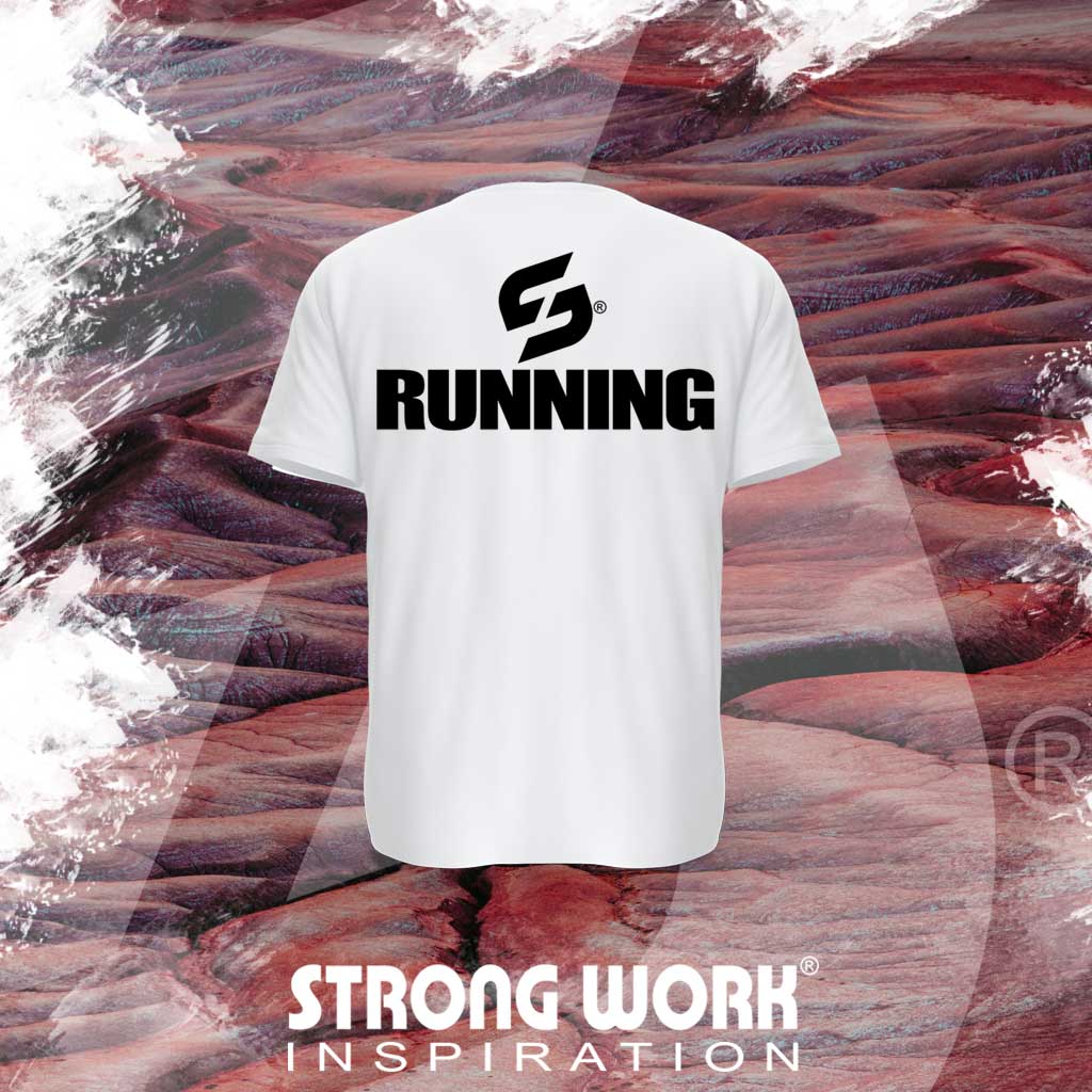 STRONG WORK SPORTSWEAR - STRONG WORK SHORT SLEEVE T-SHIRT IN ORGANIC COTTON "RUNNING" FOR WOMEN - BACK VIEW