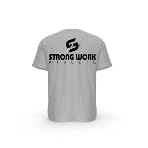STRONG WORK SHORT SLEEVE T-SHIRT IN ORGANIC COTTON "ATHLETE" FOR WOMEN - HEATHER GREY BACK VIEW