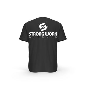 STRONG WORK SHORT SLEEVE T-SHIRT IN ORGANIC COTTON "ATHLETE" FOR MEN - SUSTAINABLE GYM WEAR - ORGANIC SPORTSWEAR - BACK VIEW - BLACK T-SHIRT