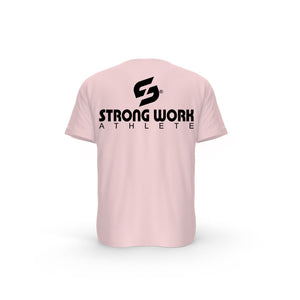 STRONG WORK SHORT SLEEVE T-SHIRT IN ORGANIC COTTON "ATHLETE" FOR MEN - SUSTAINABLE GYM WEAR - ORGANIC SPORTSWEAR - BACK VIEW - COTTON PINK T-SHIRT