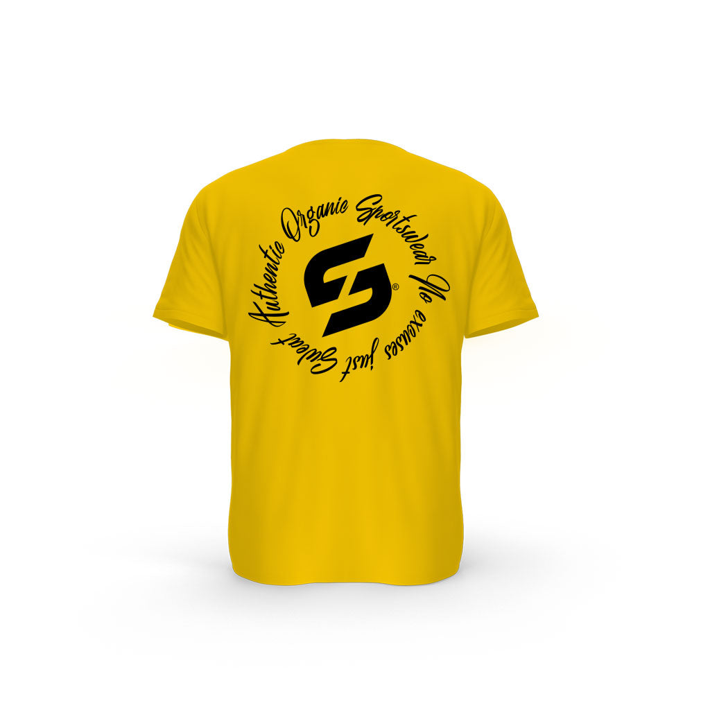 Strong Work Inspiration Authentic organic cotton short sleeve T-shirt for men - SPECTRA YELLOW BACK VIEW