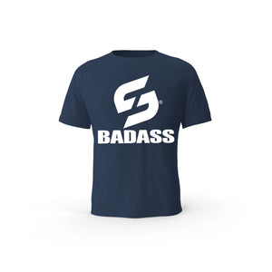 STRONG WORK SHORT SLEEVE T-SHIRT IN ORGANIC COTTON "BADASS" FOR MEN - FRENCH NAVY