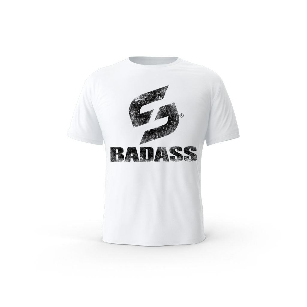 STRONG WORK SHORT SLEEVE T-SHIRT IN ORGANIC COTTON "GRUNGE/BADASS" FOR MEN - WHITE