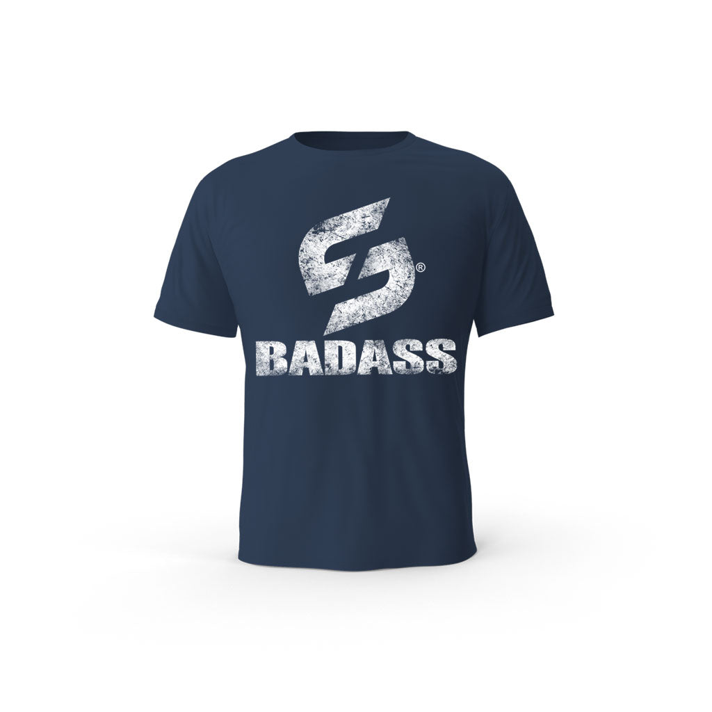 STRONG WORK SHORT SLEEVE T-SHIRT IN ORGANIC COTTON "GRUNGE/BADASS" FOR MEN - FRENCH NAVY