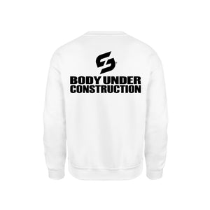 STRONG WORK SWEATSHIRT IN ORGANIC COTTON "BODY UNDER CONSTRUCTION" FOR MEN - WHITE BACK VIEW