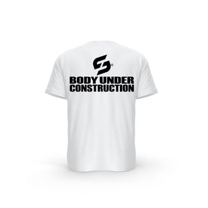 STRONG WORK SHORT SLEEVE T-SHIRT IN ORGANIC COTTON "BODY UNDER CONSTRUCTION" FOR MEN - WHITE BACK VIEW