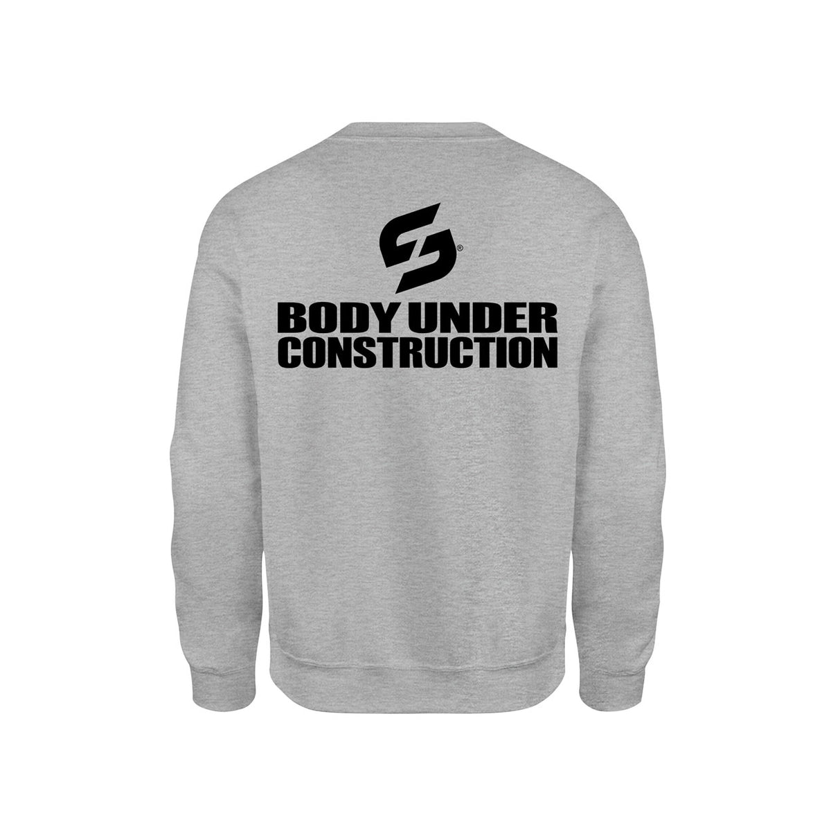 STRONG WORK SWEATSHIRT IN ORGANIC COTTON "BODY UNDER CONSTRUCTION" FOR MEN - HEATHER GREY BACK VIEW