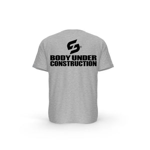 STRONG WORK SHORT SLEEVE T-SHIRT IN ORGANIC COTTON "BODY UNDER CONSTRUCTION" FOR MEN - HEATHER GREY BACK VIEW
