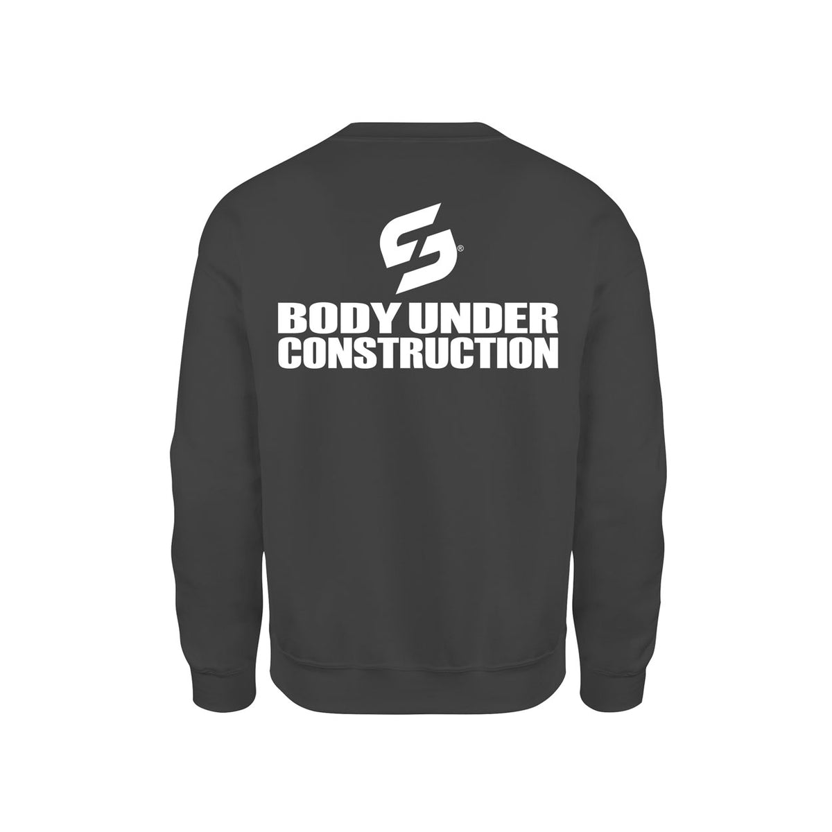 STRONG WORK SWEATSHIRT IN ORGANIC COTTON "BODY UNDER CONSTRUCTION" FOR MEN - BLACK BACK VIEW