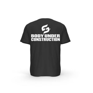 STRONG WORK SHORT SLEEVE T-SHIRT IN ORGANIC COTTON "BODY UNDER CONSTRUCTION" FOR MEN - BLACK BACK VIEW