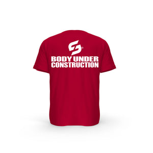 STRONG WORK SHORT SLEEVE T-SHIRT IN ORGANIC COTTON "BODY UNDER CONSTRUCTION" FOR MEN - RED BACK VIEW