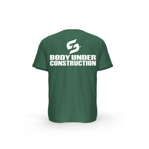 STRONG WORK SHORT SLEEVE T-SHIRT IN ORGANIC COTTON "BODY UNDER CONSTRUCTION" FOR MEN - BOTTLE GREEN BACK VIEW