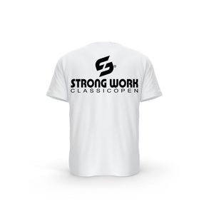 Strong Work New Classic Open organic cotton short sleeve T-shirt for men - WHITE BACK VIEW