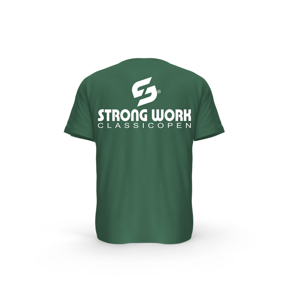 Strong Work New Classic Open organic cotton short sleeve T-shirt for men - BOTTLE GREEN BACK VIEW