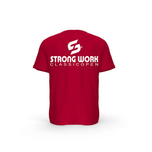 Strong Work New Classic Open organic cotton short sleeve T-shirt for men - RED BACK VIEW