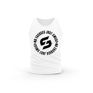 STRONG WORK NO EXCUSES JUST SWEAT ORGANIC COTTON TANK TOP FOR MEN - WHITE TANK TOP