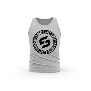 STRONG WORK NO EXCUSES JUST SWEAT BLACK EDITION ORGANIC COTTON TANK TOP FOR MEN - HEATHER GREY TANK TOP - SUSTAINABLE SPORTSWEAR