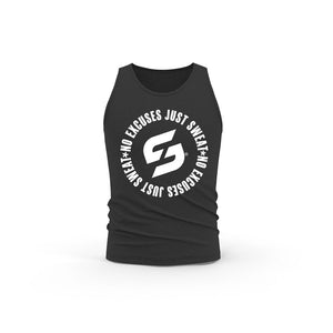 STRONG WORK NO EXCUSES JUST SWEAT ORGANIC COTTON TANK TOP FOR MEN - BLACK TANK TOP