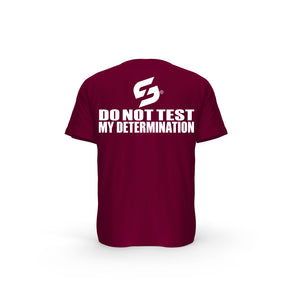 STRONG WORK SHORT SLEEVE T-SHIRT IN ORGANIC COTTON "DO NOT TEST MY DETERMINATION" FOR WOMEN - BURGUNDY BACK VIEW
